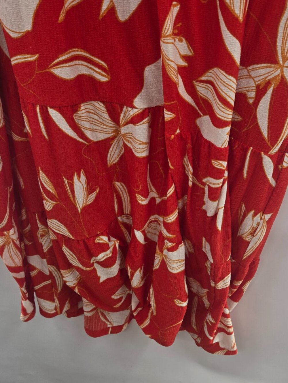 Ava and Viv Red Cream Tropical Floral Sleeveless Tiered Midi Dress Size 2x - Picture 12 of 13